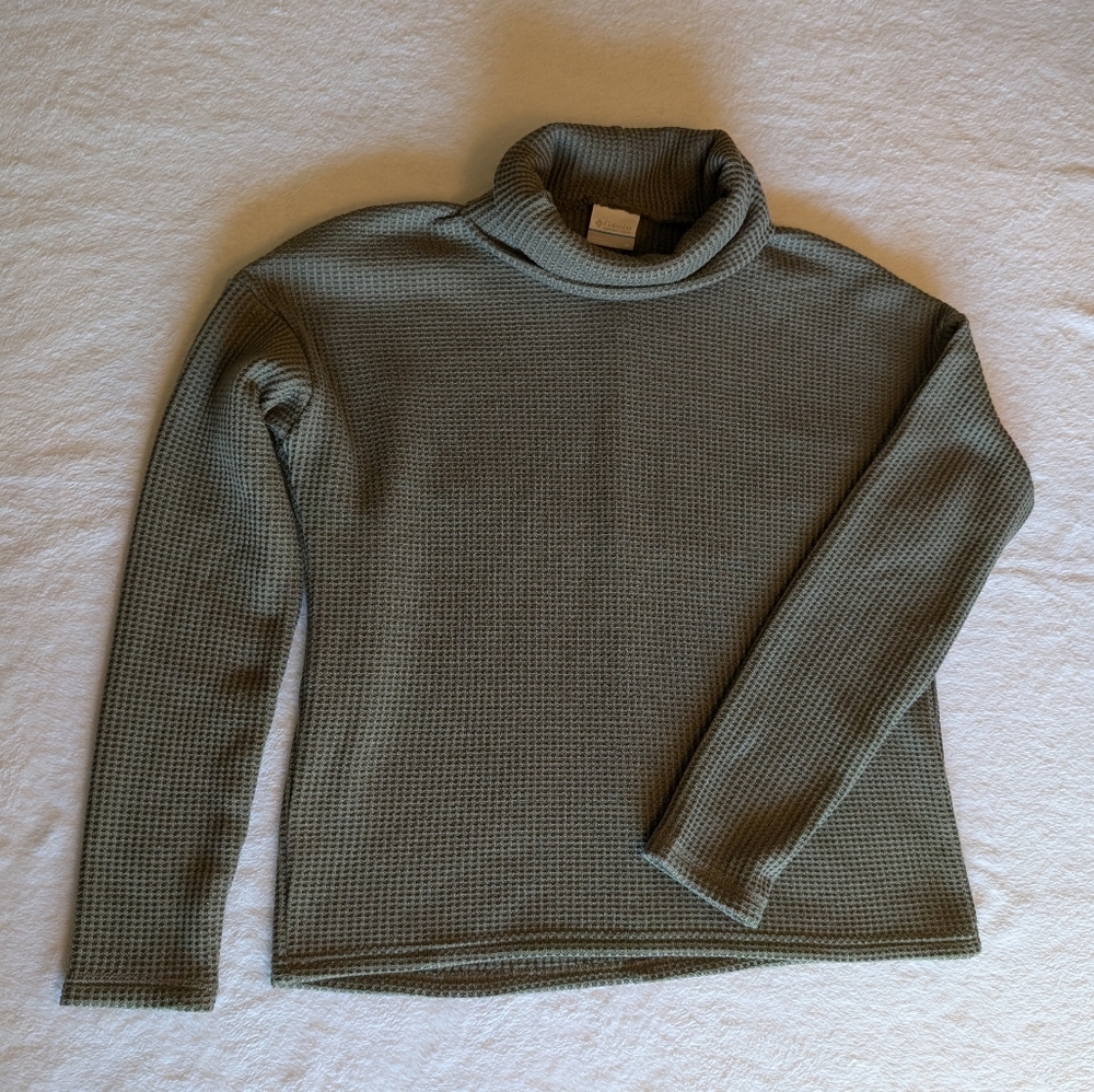 Columbia Sage Green Waffle Knit Turtleneck Sweater
